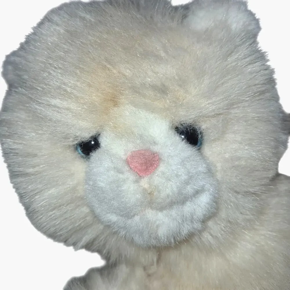 Vintage 1990s Commonwealth Toy Persian Style Plush Cat Beige Plaid Bow 13